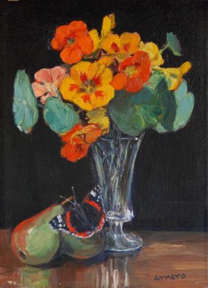 Capucines avec un vulcain - 33 x 24 cm Capucines avec un vulcain 33x24cm Arnera Catherine