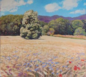 Châtaignier en fleur parmi les orges - 73x81cm Châtaignier en fleur parmi les orges Arnera Catherine